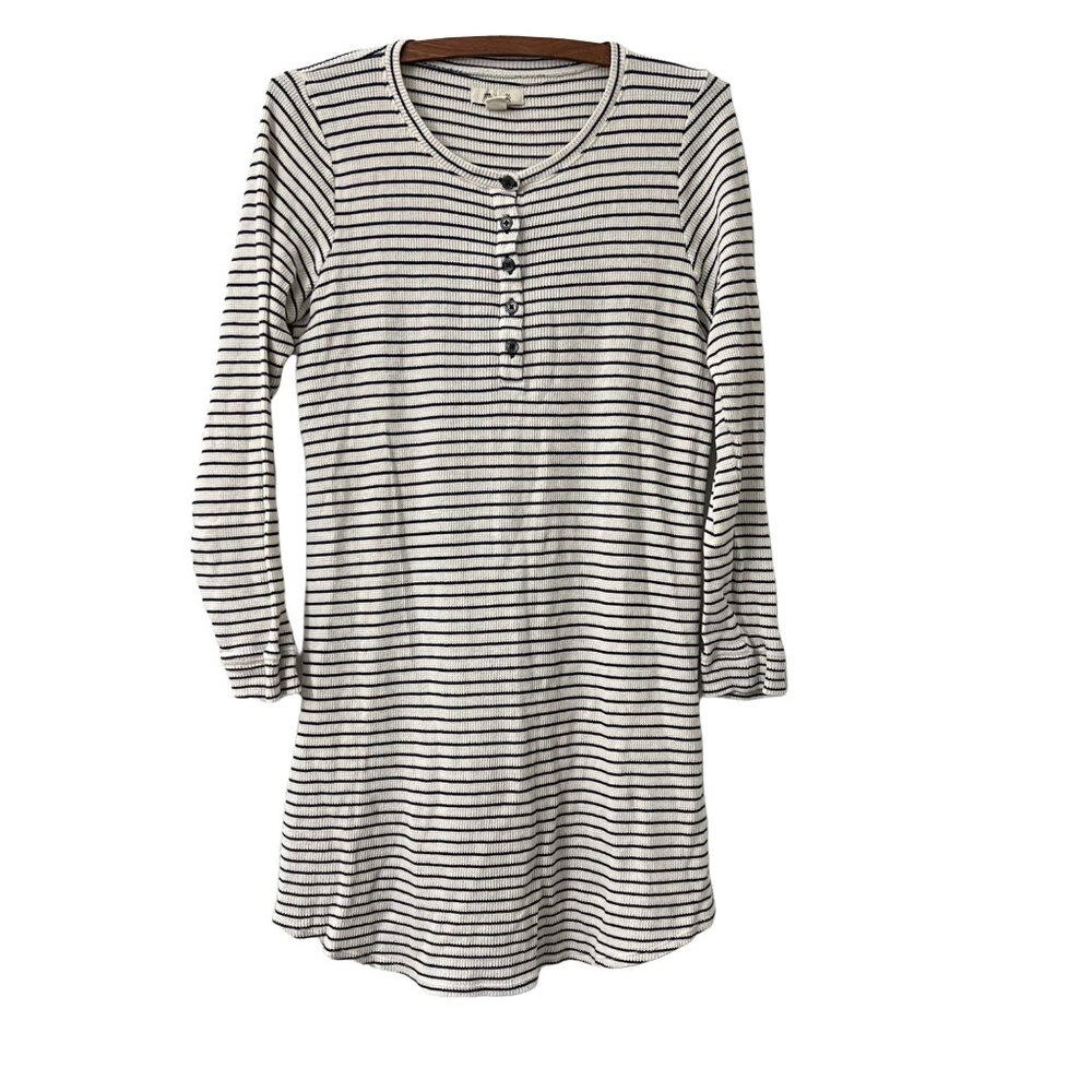 Madewell Cream Navy Striped Waffle Knit Henley Sweater Dress Size Medium